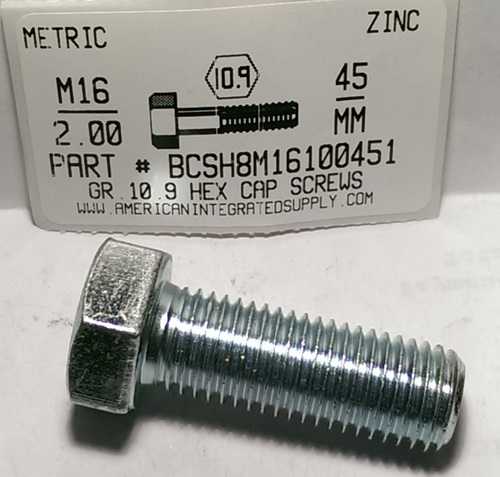 M16-2.00X45mm HEX HEAD CAP SCREW 10.9 STEEL ZINC D933
