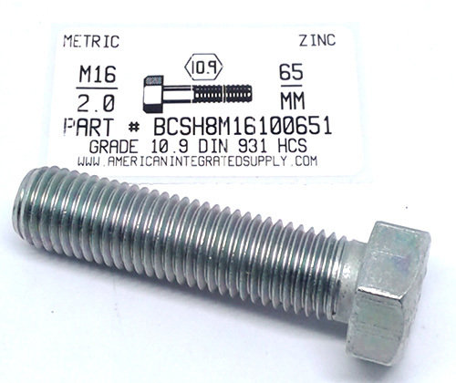 M16-2.00X65mm HEX HEAD CAP SCREW 10.9 STEEL ZINC D933