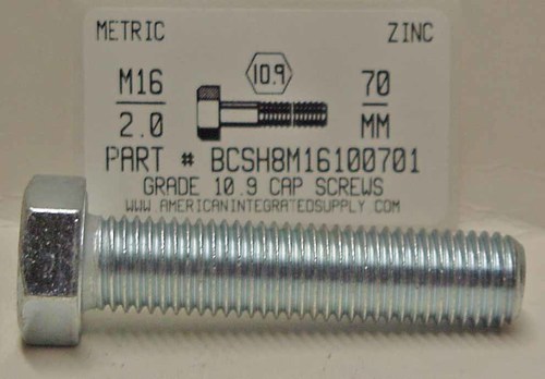 M16-2.00X70mm HEX HEAD CAP SCREW 10.9 STEEL ZINC D933