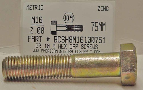 M16-2.00X75mm HEX HEAD CAP SCREW 10.9 STEEL ZINC D931