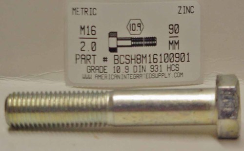 M16-2.00X90mm HEX HEAD CAP SCREW 10.9 STEEL ZINC D931