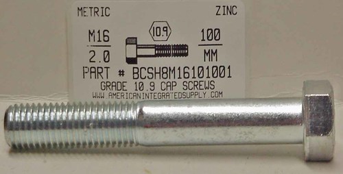 M16-2.00X100mm HEX HEAD CAP SCREW 10.9 STEEL ZINC D931