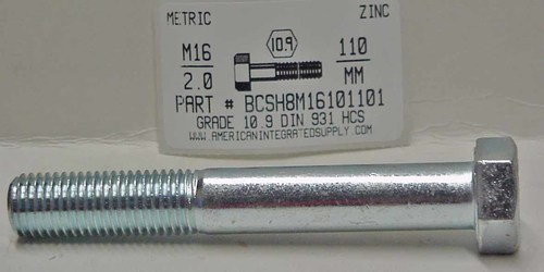 M16-2.00X110mm HEX HEAD CAP SCREW 10.9 STEEL ZINC D931
