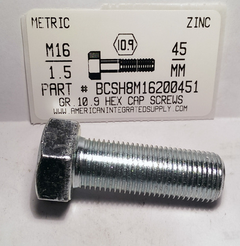 M16-1.50X45mm HEX HEAD CAP SCREW 10.9 STEEL ZINC D961