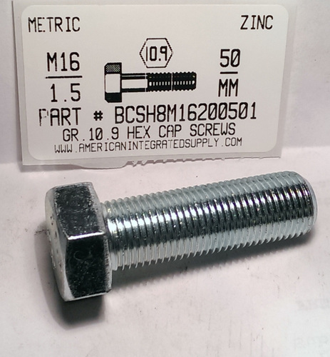 M16-1.50X50mm HEX HEAD CAP SCREW 10.9 STEEL ZINC D961