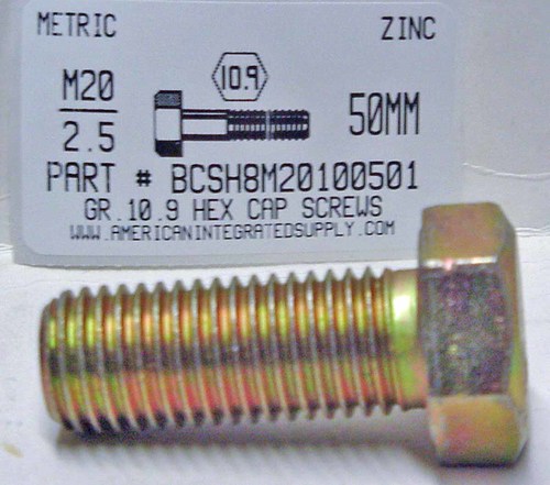 M20-2.50X50mm HEX HEAD CAP SCREW 10.9 STEEL ZINC D933