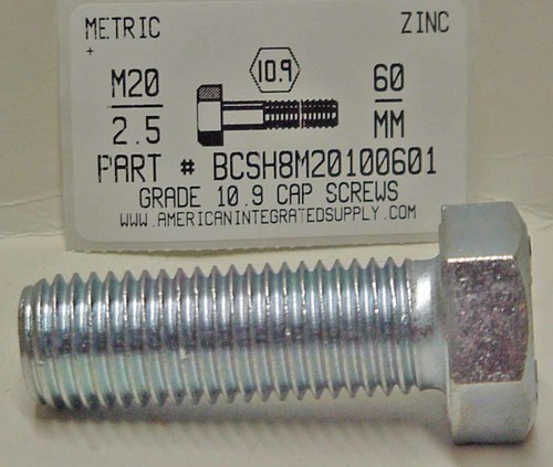 M20-2.50X60mm HEX HEAD CAP SCREW 10.9 STEEL ZINC D933