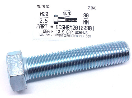 M20-2.50X90MM HEX HEAD CAP SCREW 10.9 STEEL ZINC D931