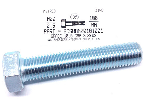 M20-2.50X100mm HEX HEAD CAP SCREW 10.9 STEEL ZINC D933