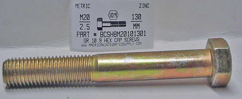 M20-2.50X130mm HEX HEAD CAP SCREW 10.9 STEEL ZINC D931
