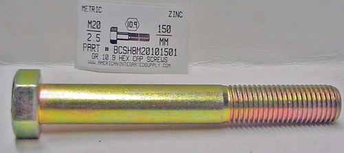 M20-2.50X150mm HEX HEAD CAP SCREW 10.9 STEEL ZINC D931