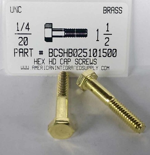 1/4-20X1-1/2 HEX HEAD CAP SCREW BRASS