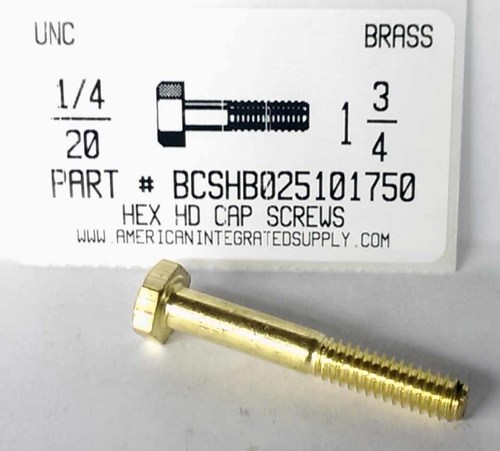 1/4-20X1-3/4 HEX HEAD CAP SCREW BRASS