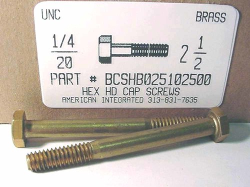 1/4-20X2-1/2 HEX HEAD CAP SCREW BRASS