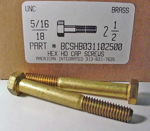 5/16-18X2-1/2 HEX HEAD CAP SCREW BRASS
