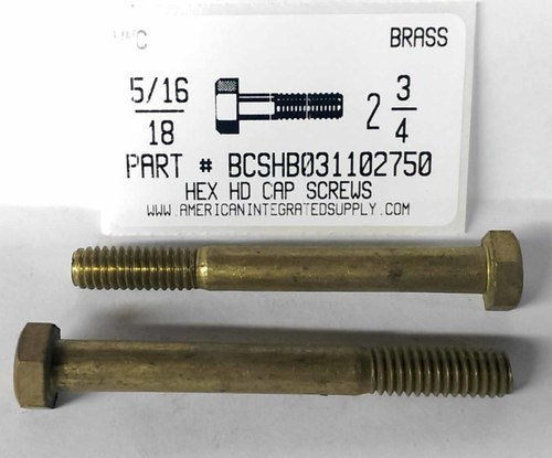 5/16-18X2-3/4 HEX HEAD CAP SCREW BRASS