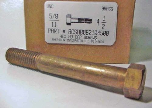 5/8-11X4-1/2 HEX HEAD CAP SCREW BRASS 7/8" HEX HEAD (DISCONTINUED)