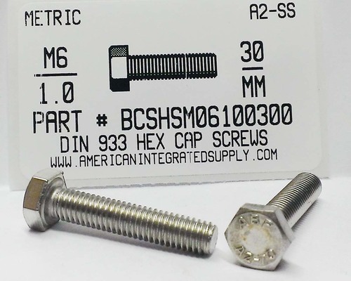 M6-1.00X30mm HEX HEAD CAP SCREW A2 STAINLESS STEEL D933