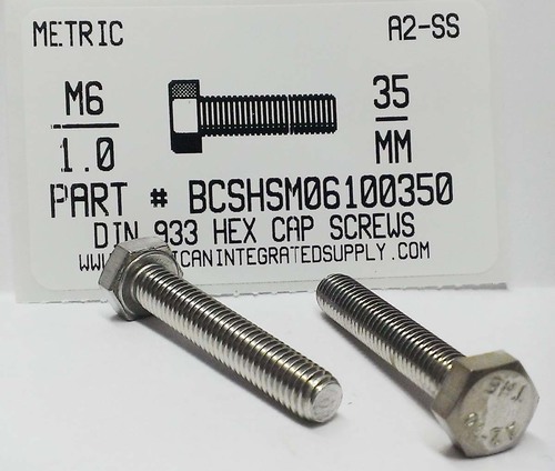 M6-1.00X35mm HEX HEAD CAP SCREW A2 STAINLESS STEEL D933