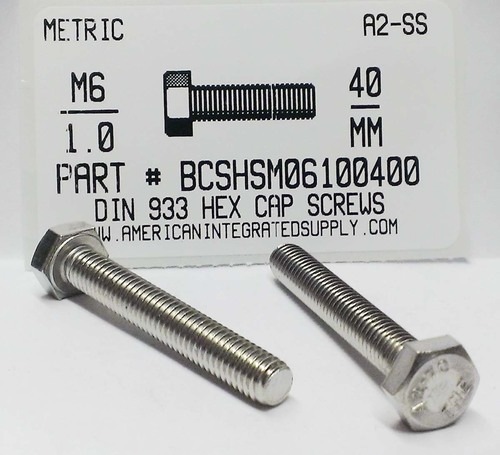 M6-1.00X40mm HEX HEAD CAP SCREW A2 STAINLESS STEEL D933