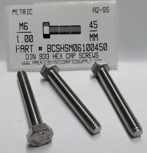 M6-1.00X45mm HEX HEAD CAP SCREW A2 STAINLESS STEEL D933