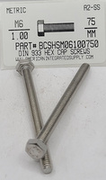 M6-1.00X75MM HEX HEAD CAP SCREW A2 STAINLESS STEEL D933