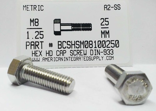 M8-1.25X25mm HEX HEAD CAP SCREW A2 STAINLESS STEEL D933