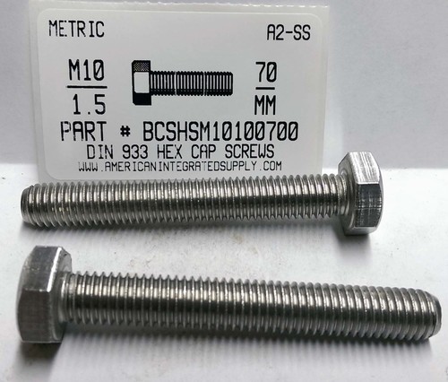 M10-1.50X70mm HEX HEAD CAP SCREW A2 STAINLESS STEEL D933