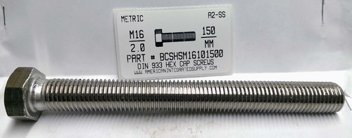 M16-2.00X150MM HEX HEAD CAP SCREW A2 STAINLESS STEEL D933