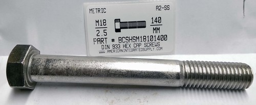 M18-2.50X140mm HEX HEAD CAP SCREW A2 STAINLESS STEEL D931