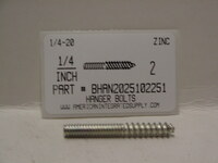 1/4-20X2 HANGER BOLT STEEL ZINC PLATED