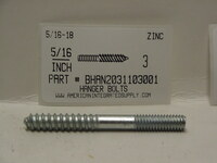 5/16-18X3 HANGER BOLT STEEL ZINC PLATED