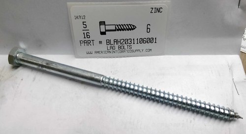 5/16X6 HEX HEAD LAG BOLT STEEL ZINC PLATED