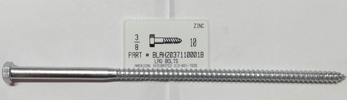 3/8X10 HEX HEAD LAG BOLT STEEL ZINC PLATED