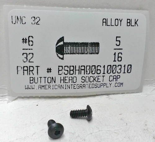 BSBHA006100310, #6-32X5/16 BUTTON HEAD SOCKET CAP SCREW ALLOY STEEL BLACK