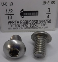 1/2-13X3/4 BUTTON HEAD SOCKET CAP SCREW 18-8 STAINLESS STEEL