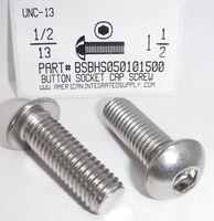 1/2-13X1-1/2 BUTTON HEAD SOCKET CAP SCREW 18-8 STAINLESS STEEL