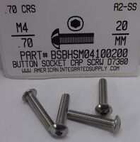 M4-.70X20MM BUTTON HEAD SOCKET CAP SCREW A2 STAINLESS STEEL D7380