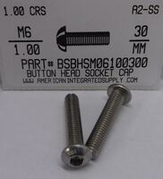 M6-1.00X30mm BUTTON HEAD SOCKET CAP SCREW A2 STAINLESS STEEL D7380