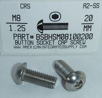 M8-1.25X20mm BUTTON HEAD SOCKET CAP SCREW A2 STAINLESS STEEL D7380