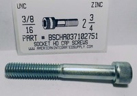 3/8-16X2-3/4 SOCKET HEAD CAP SCREW ALLOY STEEL ZINC PLATED