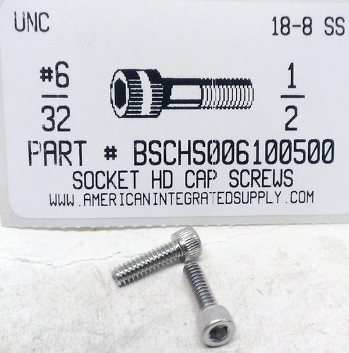 #6-32X1/2 SOCKET HEAD CAP SCREW 18-8 STAINLESS STEEL
