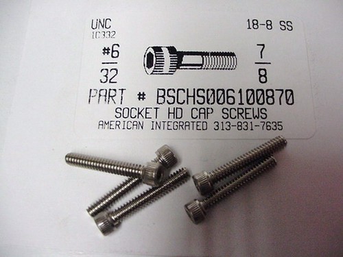 #6-32X7/8 SOCKET HEAD CAP SCREW 18-8 STAINLESS STEEL
