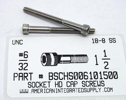 #6-32X1-1/2 SOCKET HEAD CAP SCREW 18-8 STAINLESS STEEL