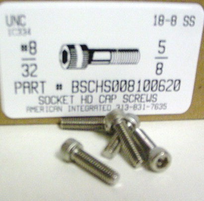 #8-32X5/8 SOCKET HEAD CAP SCREW 18-8 STAINLESS STEEL