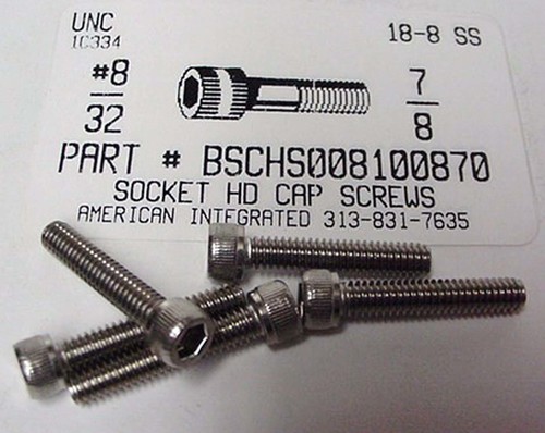 #8-32X7/8 SOCKET HEAD CAP SCREW 18-8 STAINLESS STEEL