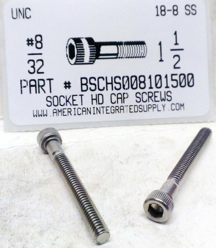 #8-32X1-1/2 SOCKET HEAD CAP SCREW 18-8 STAINLESS STEEL