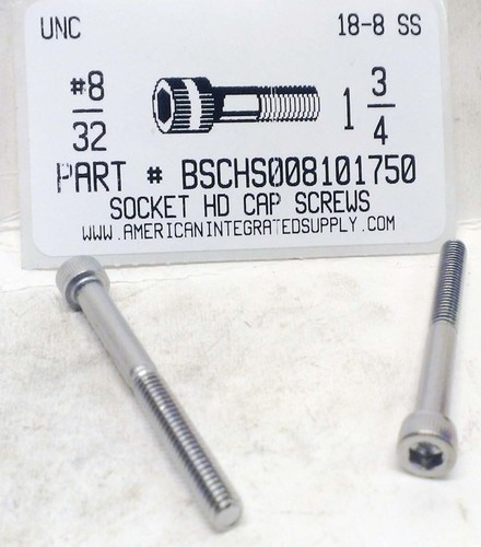 #8-32X1-3/4 SOCKET HEAD CAP SCREW 18-8 STAINLESS STEEL