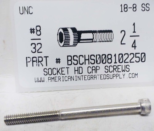#8-32X2-1/4 SOCKET HEAD CAP SCREW 18-8 STAINLESS STEEL