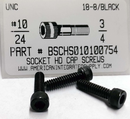 #10-24X3/4 SOCKET HEAD CAP SCREW 18-8 STAINLESS STEEL BLACK OXIDE